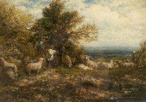 John Linnell - Sheep At Rest, Minding The Flock