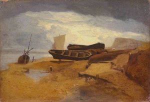 John Sell Cotman - Seashore With Boats