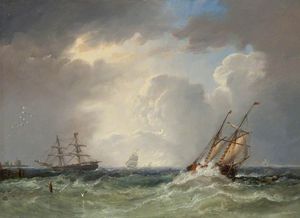 John Wilson Carmichael - fishing Boats at Sea off the Coast, Storm Approaching