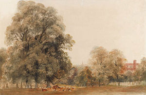 Peter De Wint - A Herd Of Deer Resting Beneath A Tree, Greenwich Park