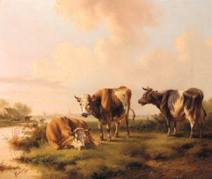Albertus Verhoesen - Cattle By A Stream
