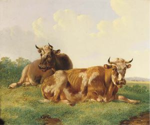 Albertus Verhoesen - Cattle In A Sunny Meadow