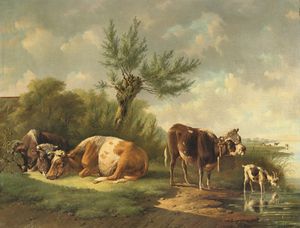 Albertus Verhoesen - Cattle Under A Willow-tree