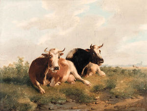 Albertus Verhoesen - Grazing Cattle; And Cattle By A Fence