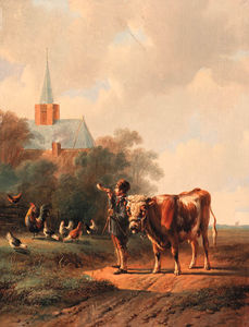 Albertus Verhoesen - On The Way To The Market; And Calling The Herd