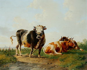  Art Reproductions Three Cows by Albertus Verhoesen (1806-1881, Netherlands) | WahooArt.com