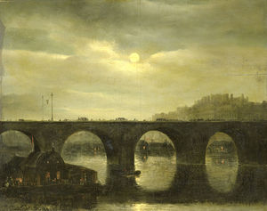 Antoine De Saaijer Waldorp - View Of A Bridge Seine In Paris By Moonlight