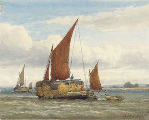 Edward Duncan - Hay Barges On The Estuary