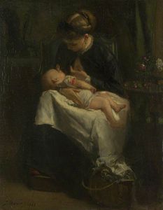 Jacob Henricus Maris - A Young Woman Nursing A Baby