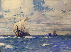 Michael Zeno Diemer - Viking Ships Off Rocky Coast