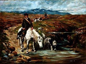 John Emms - Horse And Spaniel Drinking From A Stream