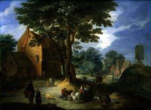 Joseph Van Bredael - Village Scene With A Windmill