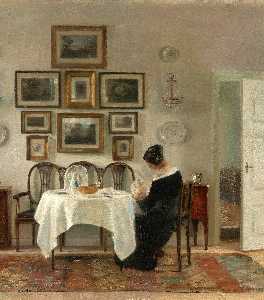 Carl Vilhelm Holsoe - Mother And Child In A Dining Room Interior