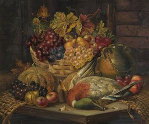Charles Thomas Bale - Still Life With Fruit And Ducks