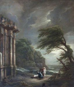George Lambert - Stormy Seashore With Ruined Temple, Shipwreck