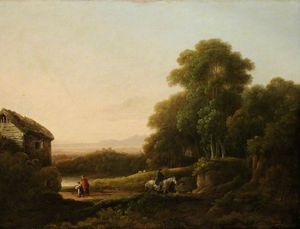 George Morland - Wooded Landscape With Figures