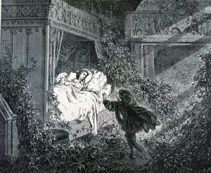 Paul Gustave Doré - The Prince Coming Into The Princess-s Bedroom At The Enchanted Castle, Illustration For -the Sleeping Beauty- By Charles Perrault