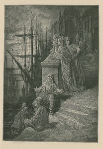 Paul Gustave Doré - Waterman-s Family On A Flight Of Steps By The River