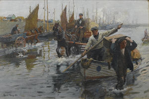 Harold Harvey - Nloading The Boats, Newlyn Harbour