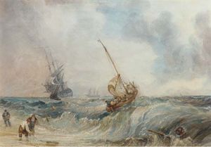 Samuel Owen - A Fishing Boat Heading Out To Sea In A Heavy Swell