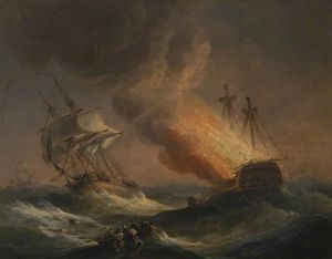 Thomas Luny - Fire At Sea