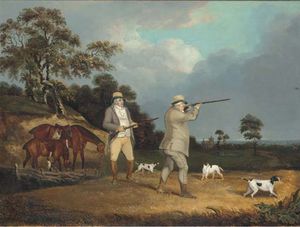 Abraham Cooper - Gentleman Shooting Partridge, With Pointers In A Landscape