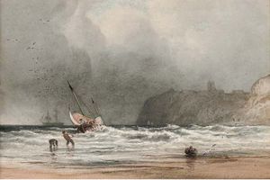 Anthony Vandyke Copley Fielding - Hauling In The Fishing Boat Onto The Shore