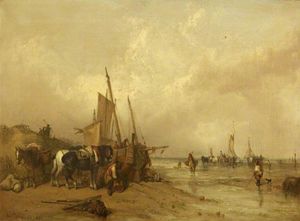 Clarkson Frederick Stanfield - A Coast Scene With Fishing Boats