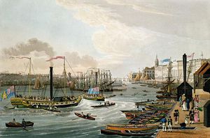 Robert The Elder Havell - A View Of London Bridge And The Custom House