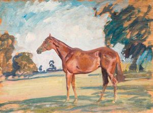 Alfred James Munnings - A Chestnut Horse In A Landscape -