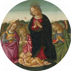 Alunno Di Domenico (Bartolomeo Di Giovanni) - Madonna And Infant St John The Baptist Adoring The Christ Child With Two Angels