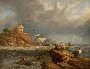 Clarkson Frederick Stanfield - Rocky Seascape With A Shipwreck