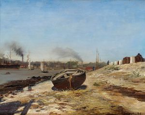  Artwork Replica Boat On The Shore by Franz Roubaud (1856-1928, Russia) | WahooArt.com