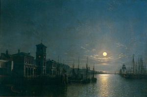Henry Pether - The Pool Of London, Billingsgate To The Tower, Moonlight