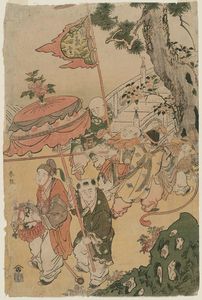 Katsushika Hokusai - Chinese Boys Pulling A Cart