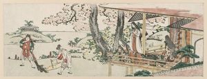 Katsushika Hokusai - Ladies On The Veranda Of A Nobleman-s House Watching