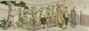 Katsushika Hokusai - People Viewing Chrysanthemum Exhibit