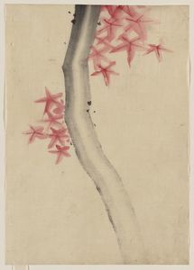 Katsushika Hokusai - Possibly A Tree Branch With Red Star-shaped Leaves Or Blossoms