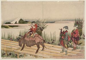 Katsushika Hokusai - Two Women And A Herdboy On An Ox With Baskets Of Iris