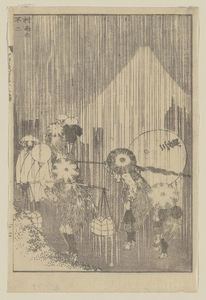 Katsushika Hokusai - Viewing Mount Fuji Through Spring Rain At The Village