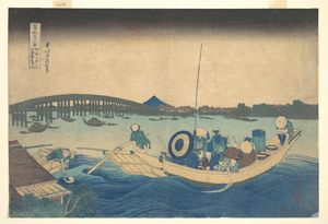 Katsushika Hokusai - Viewing The Sunset Over Ryôgoku Bridge