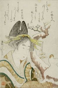 Katsushika Hokusai - Woman And Snow Cock, With Poems