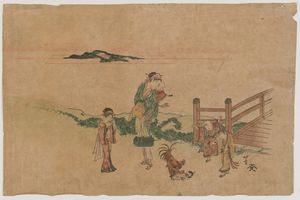 Katsushika Hokusai - Woman, Children, And Chickens