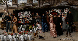Ladislaus Bakalowicz - A Flower Market At La Madeleine