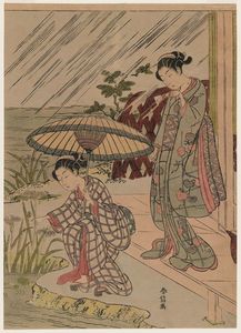 Suzuki Harunobu - Picking Iris In The Rain