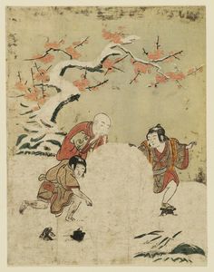 Suzuki Harunobu - Three Boys With A Giant Snowball