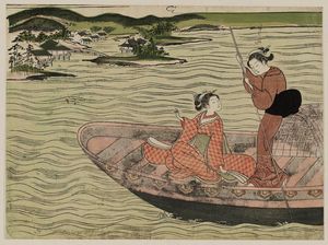  Art Reproductions Two Women On A Boat by Suzuki Harunobu (1725-1770, Japan) | WahooArt.com
