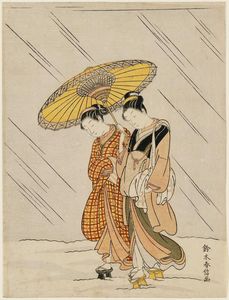 Suzuki Harunobu - Two Women Returning From The Bath In Snow