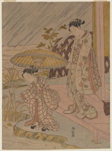 Suzuki Harunobu - Viewing Iris In The Rain