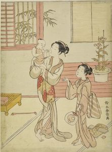 Suzuki Harunobu - Woman And Girl Amusing A Baby